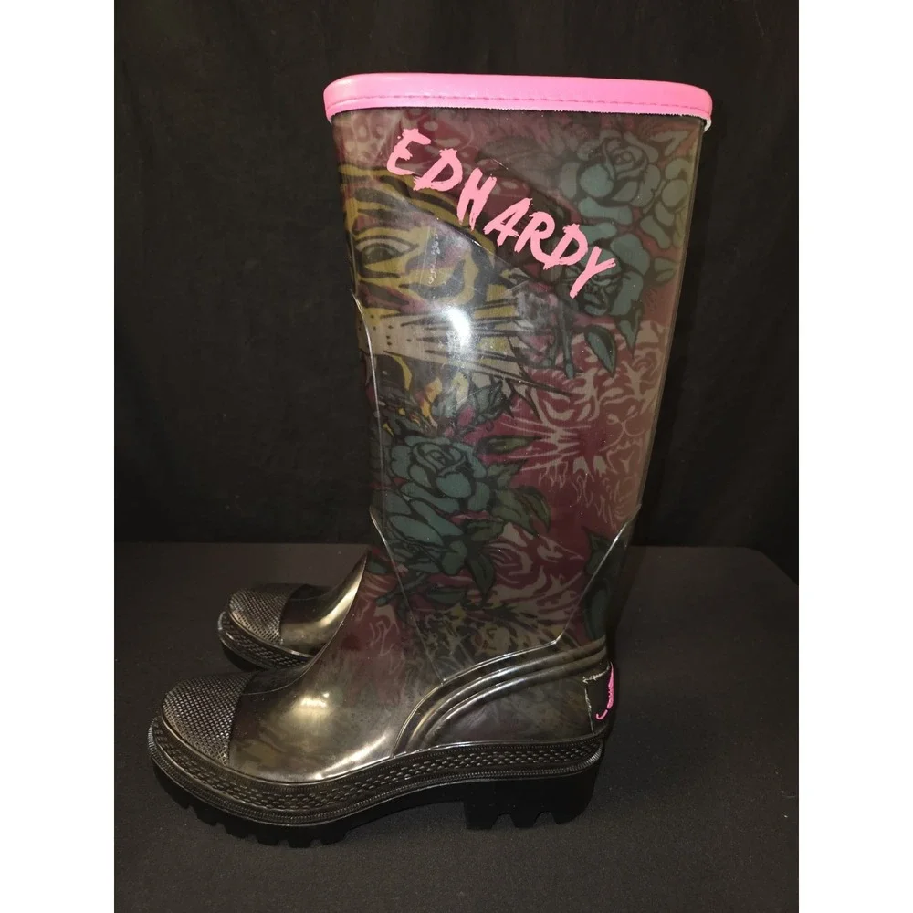 Ed‎ Hardy Rain Boots Tiger Womens Size 5 Tiger Tall Y2K Vintage VTG NWOB